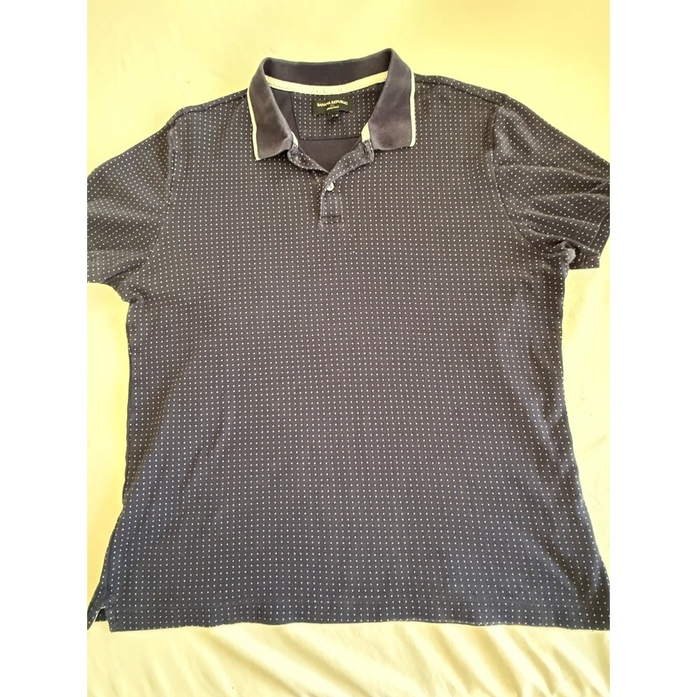 Banana Republic Mens Large Polo Shirt Blue Polka Dot Super Soft Knit Golf Casual